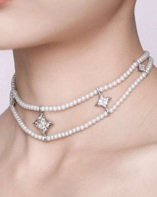 Aura Flower Pearl Layer Choker