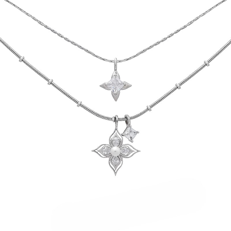 Aura Flower Pearl Layer Necklace