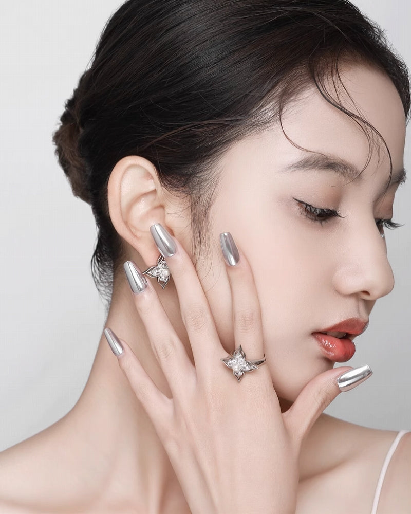 Aura Flower Pearl Open Ring