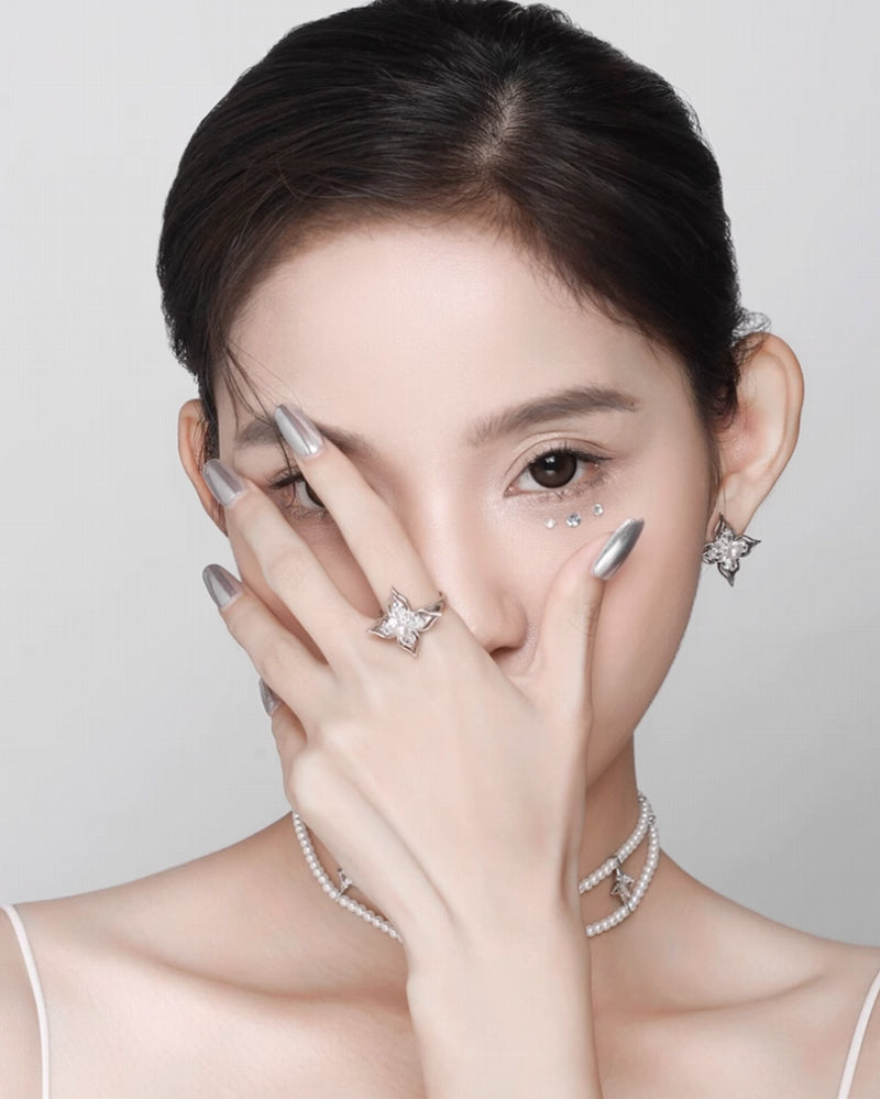 Aura Flower Pearl Open Ring
