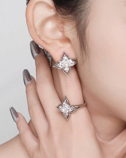Aura Flower Pearl Open Ring