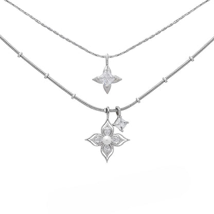 Aura Flower Pearl Layer Necklace