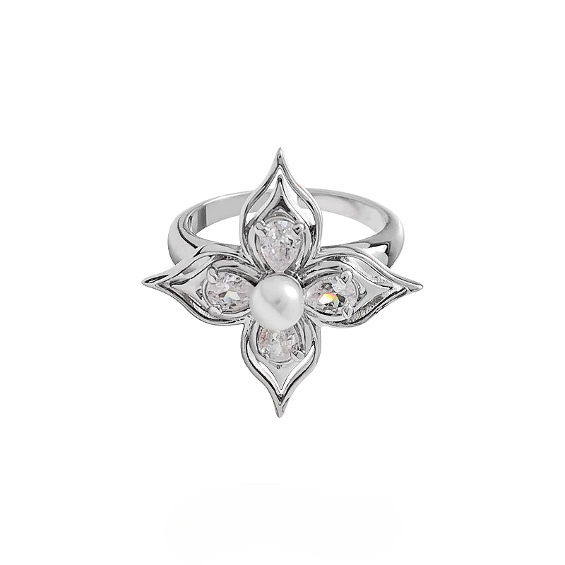 Aura Flower Pearl Open Ring