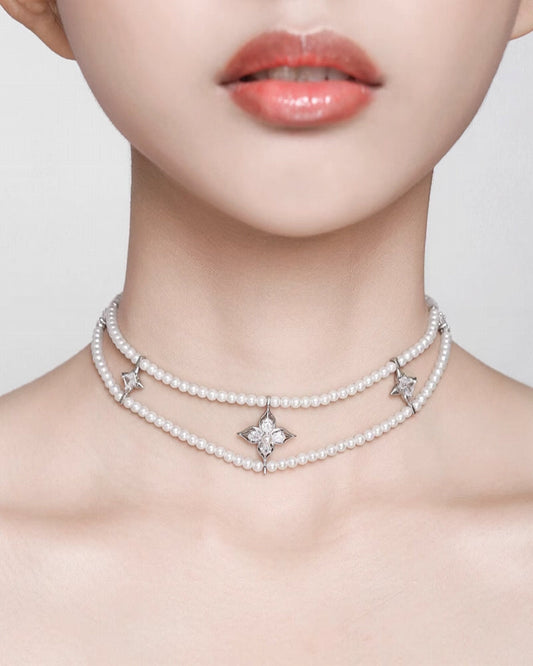 Aura Flower Pearl Layer Choker