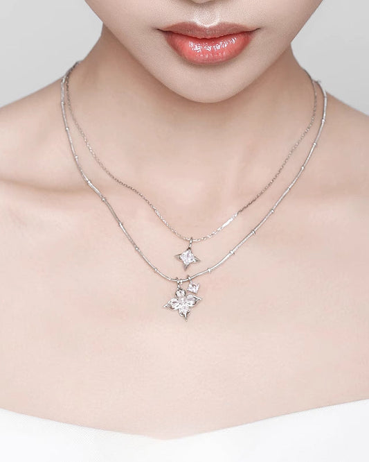 Aura Flower Pearl Layer Necklace